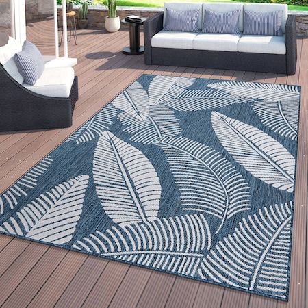 World Rug Gallery Distressed Palm Leaves Textured Flat Weave Indoor/Outdoor Area Rug 5' x 7' Navy 114NAVY5X7